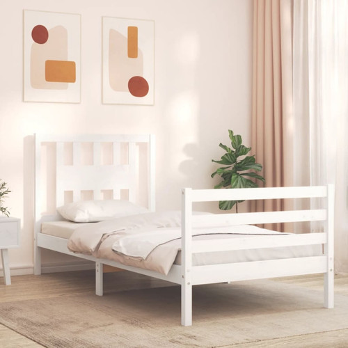 Maison Chic - Lit adulte - Cadre Structure de lit avec tête de lit Contemporain blanc 90x200 cm bois massif -MN46674 Maison Chic  - Cadres de lit