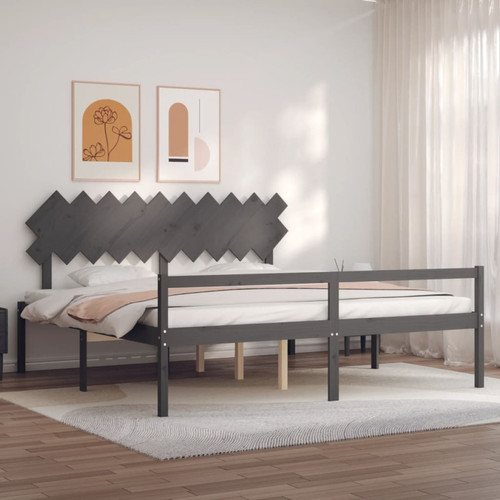 Maison Chic - Lit adulte - Cadre Structure de lit avec tête de lit Contemporain gris 200x200 cm bois massif -MN39010 Maison Chic  - Cadres de lit