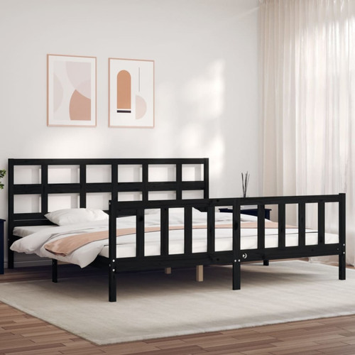 Maison Chic - Lit adulte - Cadre Structure de lit avec tête de lit Contemporain noir 200x200 cm bois massif -MN79411 Maison Chic  - Literie