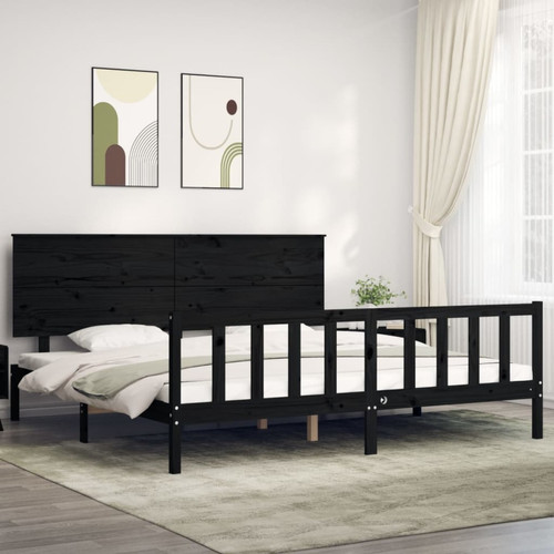 Maison Chic - Lit adulte - Cadre Structure de lit avec tête de lit Contemporain noir 200x200 cm bois massif -MN99167 Maison Chic  - Maison