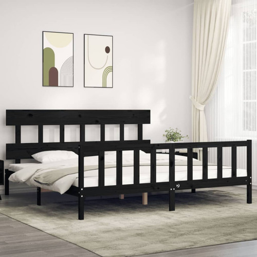 Maison Chic - Lit Super King - Cadre de lit avec tête de lit noir bois massif -MN10359 Maison Chic  - Lit 2 personnes Cadres de lit
