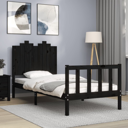 Maison Chic - Lit adulte - Cadre Structure de lit avec tête de lit Contemporain noir 90x200 cm bois massif -MN97079 Maison Chic  - Maison