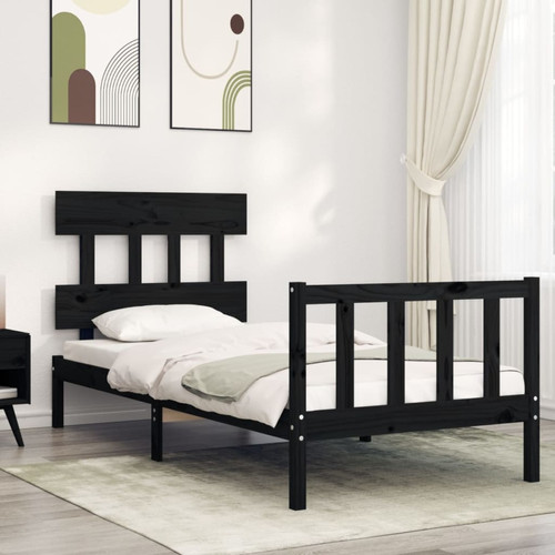 Maison Chic - Lit adulte - Cadre Structure de lit avec tête de lit Contemporain noir simple bois massif -MN13344 Maison Chic  - Cadres de lit