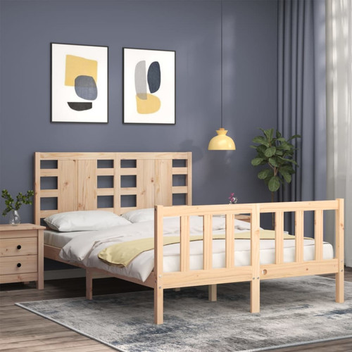 Maison Chic Lit petit double - Cadre de lit avec tête de lit Contemporain pour adulte bois massif -MN25717
