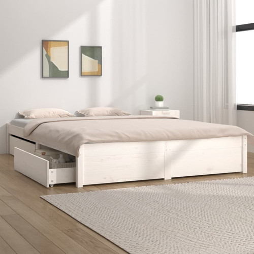 Maison Chic - Lit adulte - Cadre de lit avec tiroirs,Structure du lit Contemporain Blanc 160x200 cm -MN28578 Maison Chic  - Cadres de lit