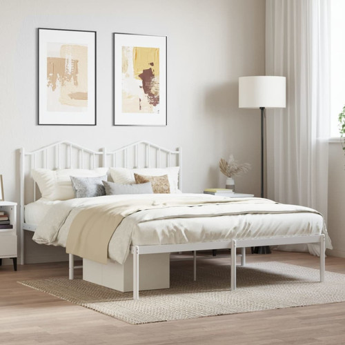 Cadres de lit Maison Chic Lit adulte - Cadre de lit métal avec tête de lit pour chambre blanc 135x190 cm -MN29739