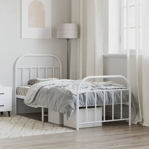 Maison Chic Lit adulte - Lit simple Cadre de lit métal avec tête de lit/pied de lit,Structure du lit Contemporain pour chambre blanc 90x200 cm -MN66569