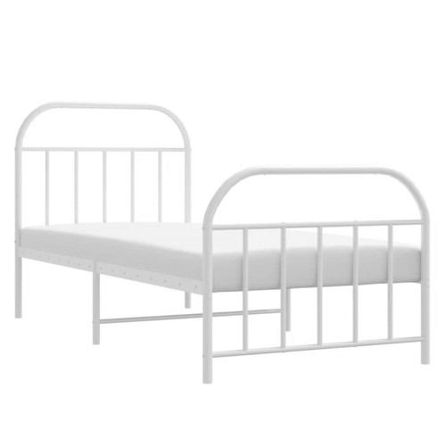 Cadres de lit Lit adulte - Lit simple Cadre de lit métal avec tête de lit/pied de lit,Structure du lit Contemporain pour chambre blanc 90x200 cm -MN66569