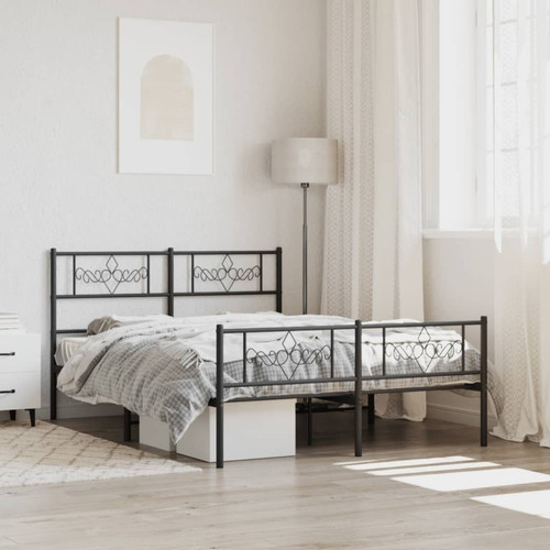 Cadres de lit Maison Chic Lit adulte - Lit simple Cadre de lit métal avec tête de lit/pied de lit,Structure du lit Contemporain pour chambre noir 120x190 cm -MN90618