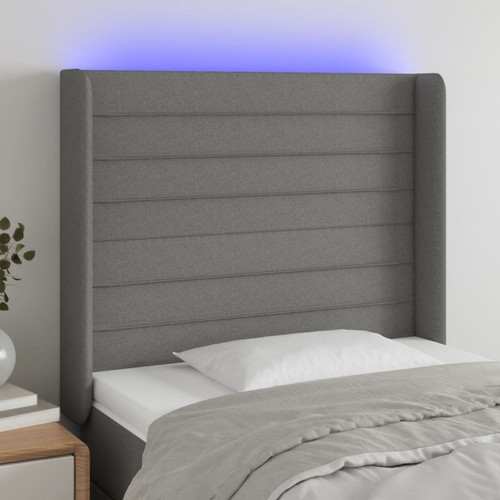 Maison Chic - Tête de lit scandinave à LED,meuble de chambre Gris foncé 93x16x118/128 cm Tissu -MN63538 Maison Chic  - Têtes de lit
