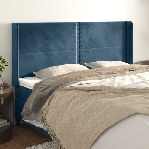 Maison Chic - Tête de lit scandinave avec oreilles,meuble de chambre Bleu foncé 183x16x118/128 cm Velours -MN64012 Maison Chic - Maison Bleu petrole