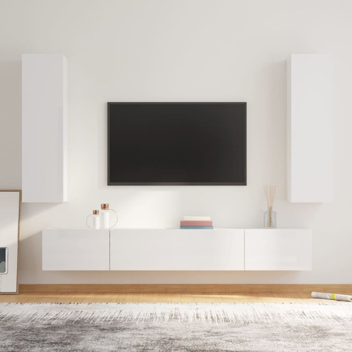 Meubles TV, Hi-Fi Maison Chic Ensemble de meubles TV 4 pcs | Banc TV Moderne pour salon | Meuble de Rangement - Blanc brillant Bois d'ingénierie -MN73737