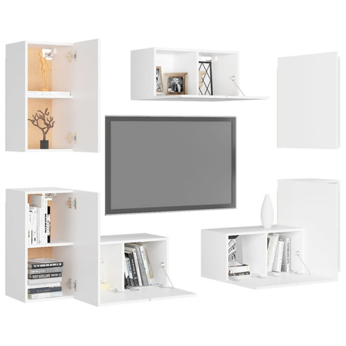 Maison Chic Ensemble de meubles TV 7 pcs | Banc TV Moderne pour salon | Meuble de Rangement - Blanc Aggloméré -MN45076