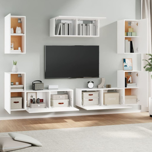 Maison Chic Ensemble de meubles TV 7 pcs | Banc TV Moderne pour salon | Meuble de Rangement - Blanc Bois d'ingénierie -MN36983