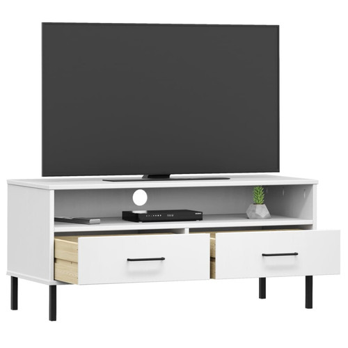 Maison Chic Meuble TV scandinave avec pieds - Banc TV pour salon en métal Blanc Bois de pin massif OSLO -MN39891