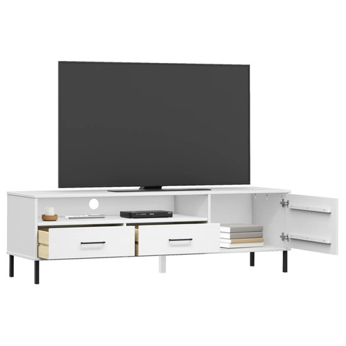 Maison Chic Meuble TV scandinave avec pieds - Banc TV pour salon en métal Blanc Bois de pin massif OSLO -MN12601
