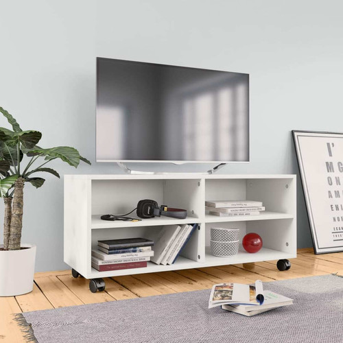 Meubles TV, Hi-Fi Maison Chic Meuble TV scandinave - Banc TV pour salon avec roulettes Blanc 90x35x35 cm Bois d'ingénierie -MN97356