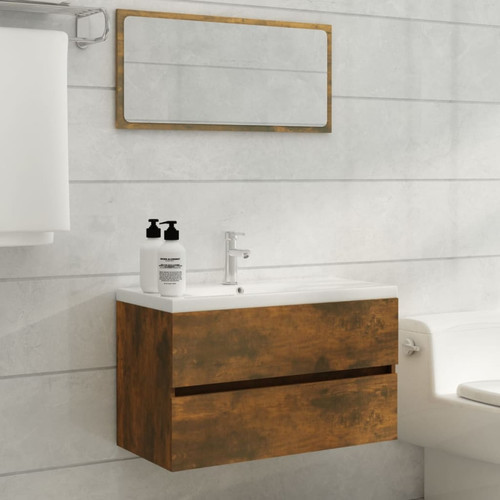 Meubles de salle de bain Maison Chic Ensemble de 2 meubles de salle de bain,Armoire rangement + miroir Chêne fumé -MN60001