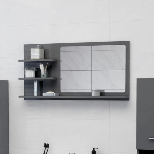 Maison Chic - Miroir moderne de salle de bain,Décoration Miroir mural Bain Gris brillant 90x10,5x45 cm Aggloméré -MN25064 Maison Chic - Miroir de salle de bain Simple