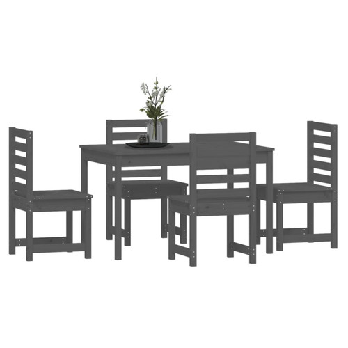 Ensembles tables et chaises Salle à dîner de jardin 5 pcs,Table et chaise à manger gris bois massif de pin -MN12842