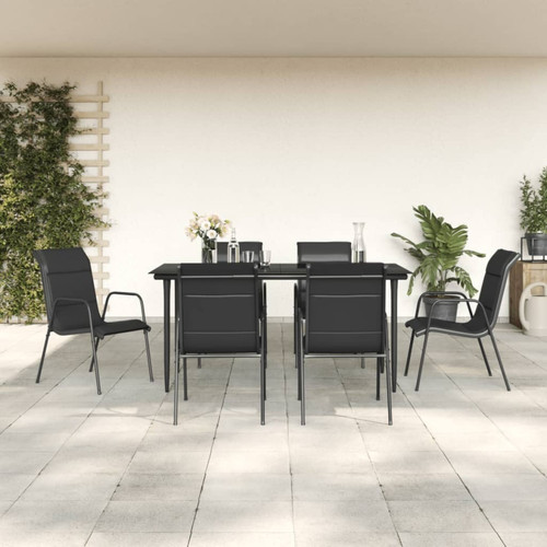 Other - Ensemble à manger de jardin 7 pcs,Table et chaise à dîner noir textilène et acier -MN49847 Other  - Mobilier de jardin