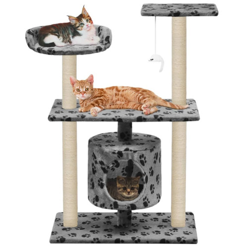 Other - Arbre à chat,niche pour chat avec griffoir en sisal 95 cm Gris Motif de pattes -MN90566 Other  - Arbres a chats