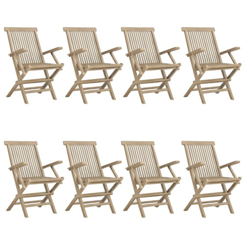 Maison Chic - Lot de 8 Chaises de jardin,Fauteuil d'extérieur pliantes gris 56x61x89 cm bois de teck -MN41182 Maison Chic  - Chaises de jardin