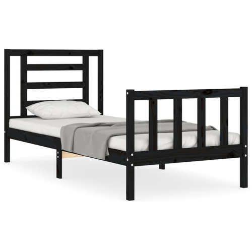Lit enfant Maison Chic Cadre/structure de lit avec tête de lit pour adulte - Lit Moderne Chambre noir petit simple bois massif -MN74323