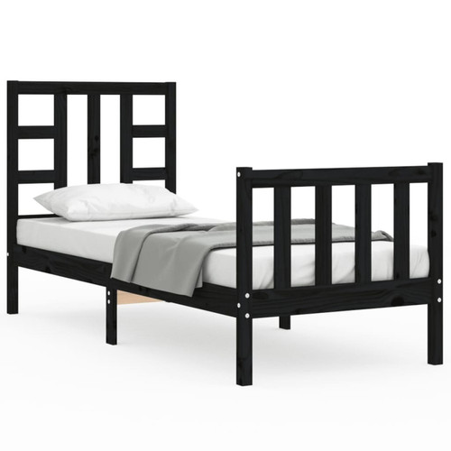 Lit enfant Maison Chic Cadre/structure de lit avec tête de lit pour adulte - Lit Moderne Chambre noir petit simple bois massif -MN68845