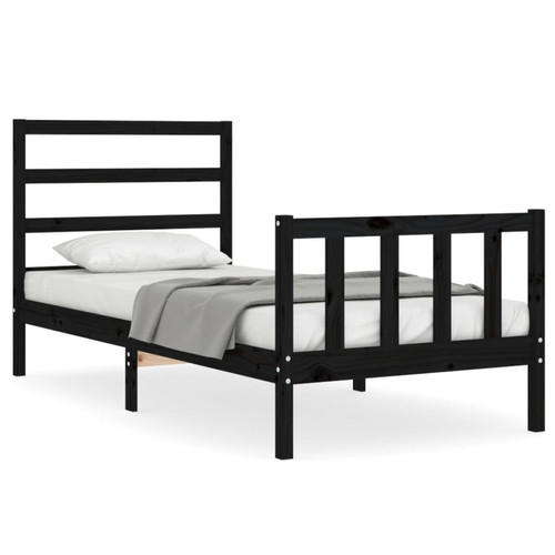Lit enfant Maison Chic Cadre/structure de lit avec tête de lit pour adulte - Lit Moderne Chambre noir petit simple bois massif -MN59286