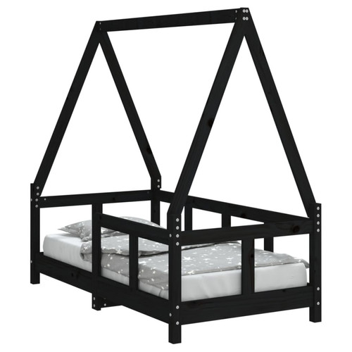 Lit enfant Maison Chic Lit simple Cadre de lit pour enfant,Lit d'Enfant Moderne noir 70x140 cm bois de pin massif -MN89706