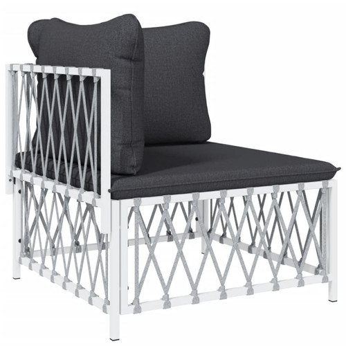Ensembles tables et chaises Salon de jardin 10 pcs avec coussins - Table et chaises d'extérieur - Mobilier/Meubles de jardin Moderne blanc acier -MN25620