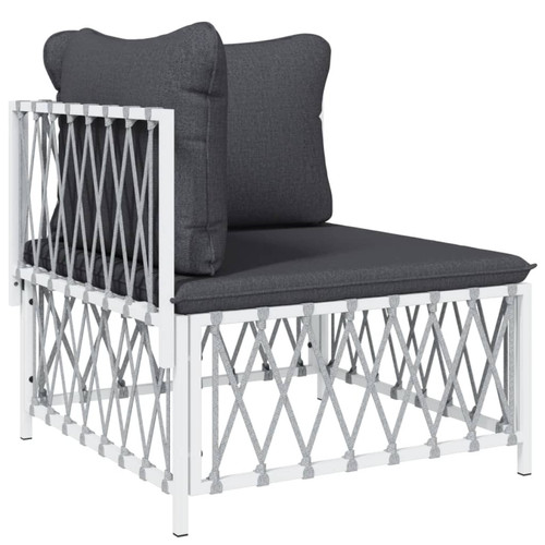Ensembles tables et chaises Salon de jardin 5 pcs avec coussins - Table et chaises d'extérieur - Mobilier/Meubles de jardin Moderne blanc acier -MN37016