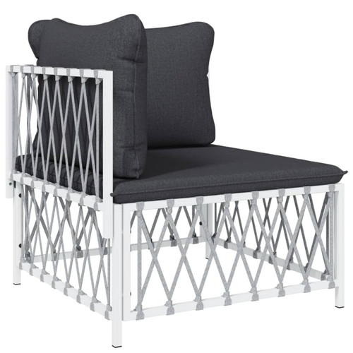 Ensembles tables et chaises Salon de jardin 6 pcs avec coussins - Table et chaises d'extérieur - Mobilier/Meubles de jardin Moderne blanc acier -MN38883