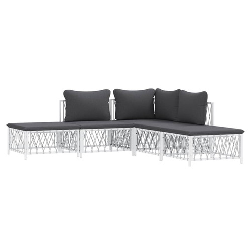 Maison Chic Salon de jardin 5 pcs avec coussins - Table et chaises d'extérieur - Mobilier/Meubles de jardin Moderne blanc acier -MN33116