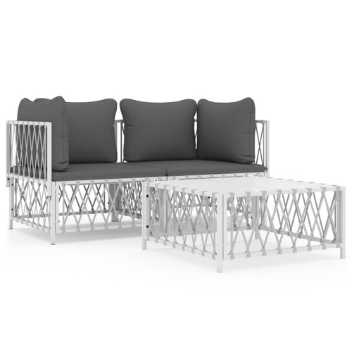 Ensembles tables et chaises Maison Chic Salon de jardin 3 pcs avec coussins - Table et chaises d'extérieur - Mobilier/Meubles de jardin Moderne blanc acier -MN25910