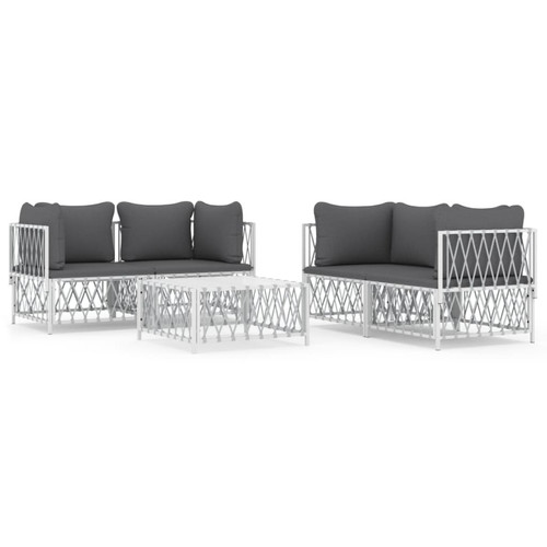Ensembles tables et chaises Maison Chic Salon de jardin 5 pcs avec coussins - Table et chaises d'extérieur - Mobilier/Meubles de jardin Moderne blanc acier -MN92074
