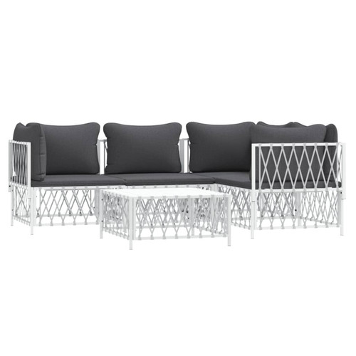 Maison Chic Salon de jardin 5 pcs avec coussins - Table et chaises d'extérieur - Mobilier/Meubles de jardin Moderne blanc acier -MN48247