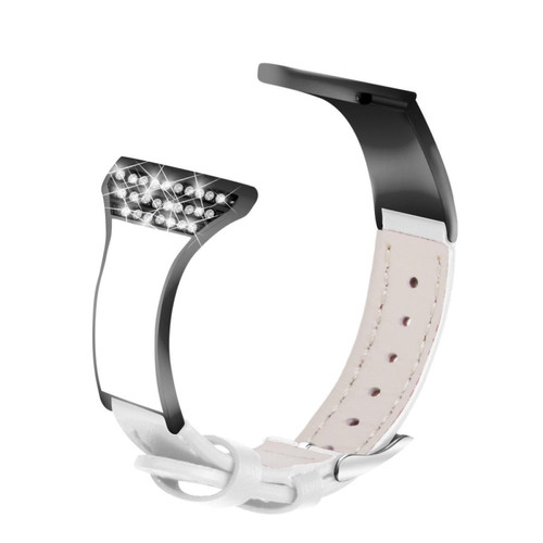 Other - Bracelet en cuir véritable décor de strass, blanc pour votre Fossil Gen 5 Garlyle HR Other  - Montre et bracelet connectés