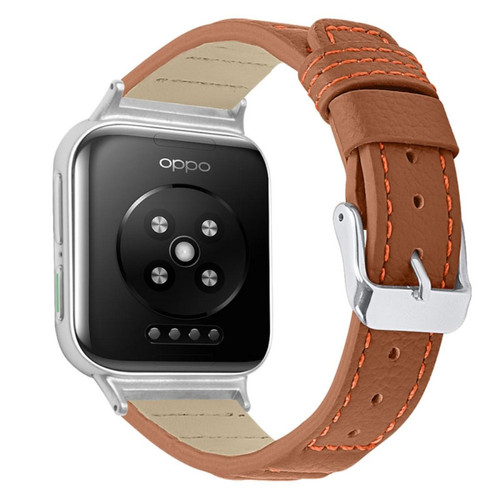 Other - Bracelet en cuir véritable texture ondulée avec boucle, marron pour votre Oppo Watch 46mm Other  - Objets connectés