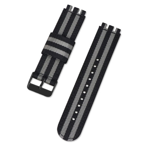 Other - Bracelet en nylon 20 mm, toile respirante avec boucle noire, noir/gris pour votre Swatch Other  - Objets connectés