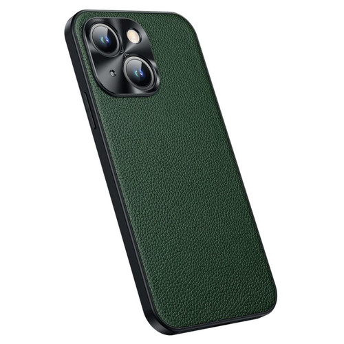 Other - Coque en TPU + cuir véritable texture litchi avec cadre d'appareil photo pour votre iPhone 14 Plus - vert Other  - Coque, étui smartphone