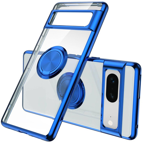 Coque, étui smartphone Other Coque en TPU + métal électroplaqué avec béquille pour votre Google Pixel 7 5G - bleu