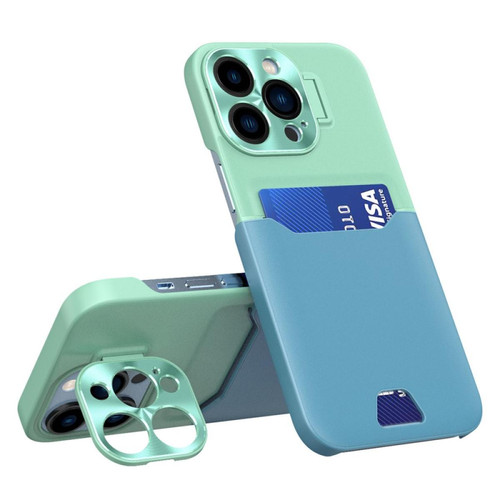 Other - Coque en TPU + PU anti-chute avec béquille pour cadre d'objectif et porte-carte pour votre iPhone 14 Pro Max - Vert menthe/bleu lac Other  - Coque, étui smartphone