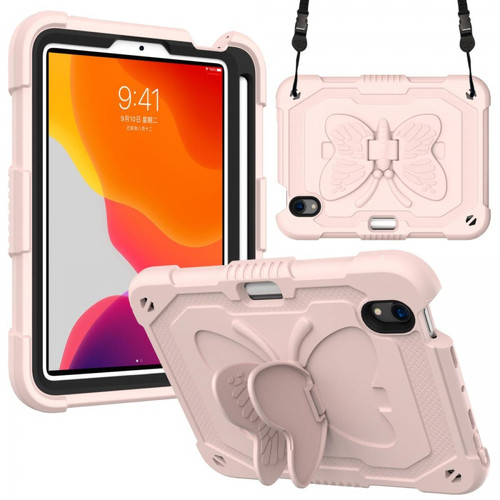 Other - Coque en TPU + silicone couleur unie avec béquille en forme de papillon et bandoulière rose pour votre Apple iPad mini (2021) Other  - Coque d ipad mini