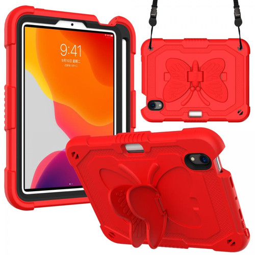 Other - Coque en TPU + silicone couleur unie avec béquille en forme de papillon et bandoulière rouge pour votre Apple iPad mini (2021) Other  - Coque d ipad mini