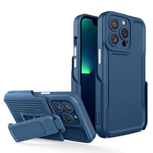 Coque, étui smartphone Other Coque en TPU anti-chocs avec béquille à clip amovible pour votre iPhone 13 Pro Max 6.7 pouces - bleu foncé