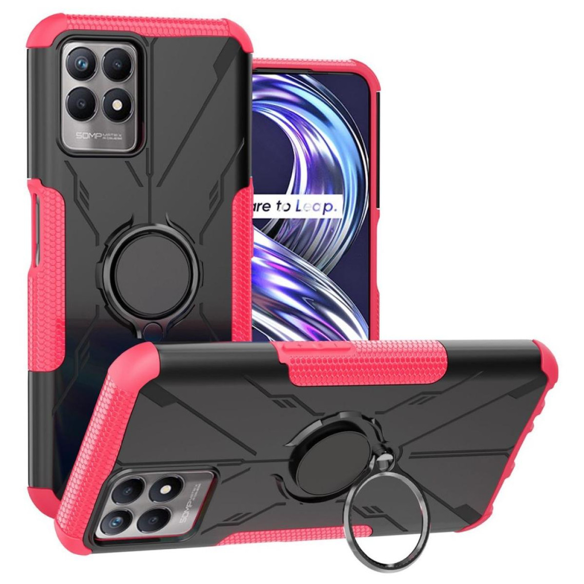 Coque, étui smartphone Other Coque en TPU anti-rayures avec feuille magnétique et béquille annulaire pour votre Realme 8i - rose