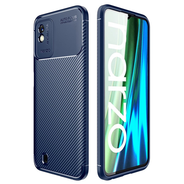 Coque, étui smartphone Other Coque en TPU anti-scratch, texture en fibre de carbone, bleu pour votre Realme Narzo 50i