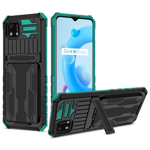 Coque, étui smartphone Other Coque en TPU avec béquille et porte-carte, vert noirâtre pour votre Realme C20/Realme C11 (2021)